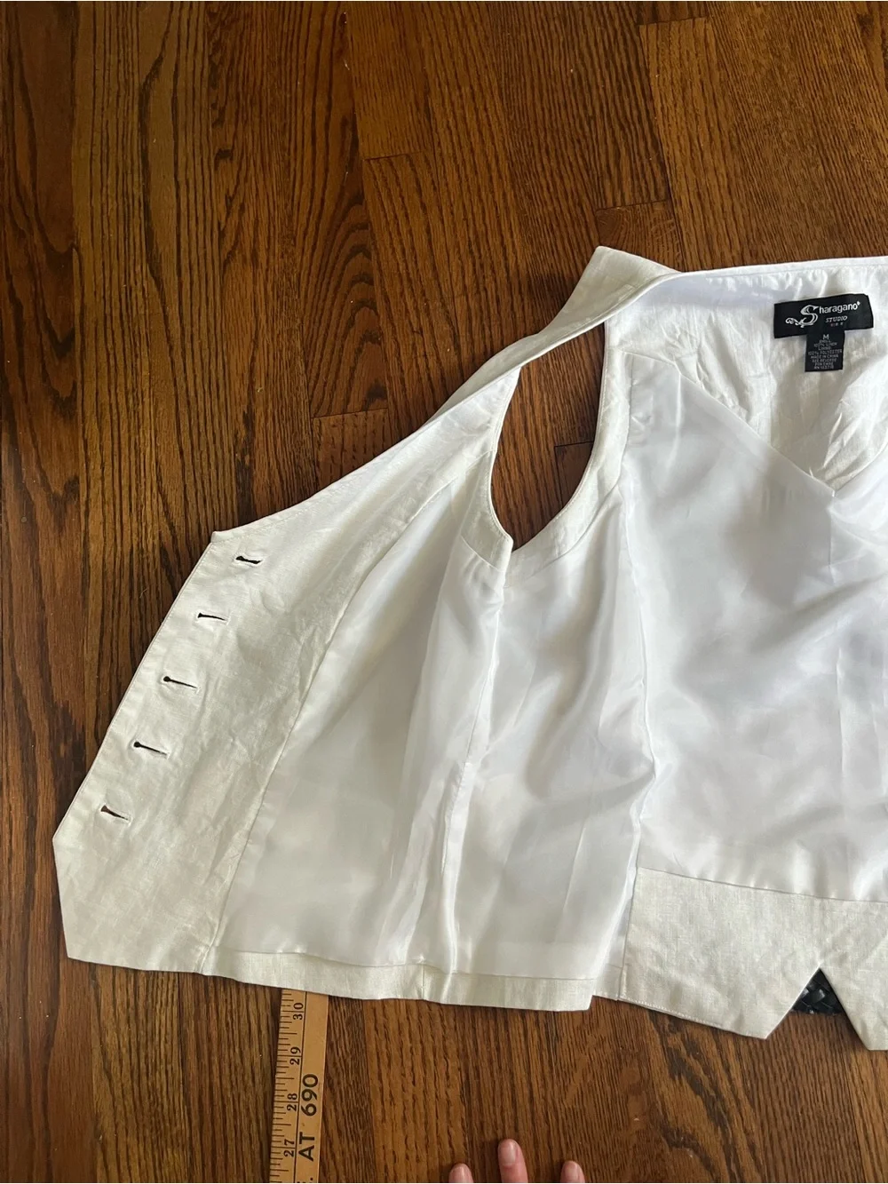 Vintage 90s Sharagano Studio White 100% Linen Button-Up Vest with Brown Belt